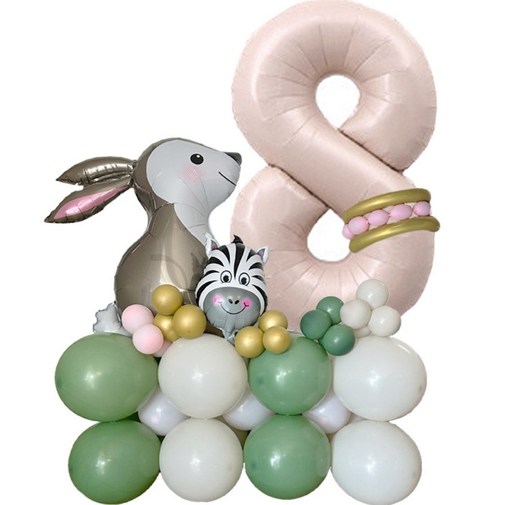 팡파티 토끼 생일 파티 숫자 풍선 세트 8, 그린  화이트, 1세트
