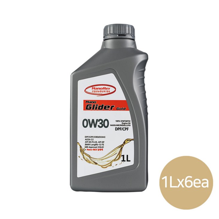나노렉스 나노글라이더골드 프리미엄 합성 엔진오일 0W30 1L 수량선택 하이브리드인기 사계절 API SN, 6개