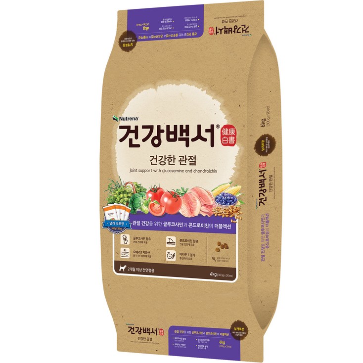 건강백서 강아지 전연령 기능성 사료, 뼈관절강화, 6kg, 1개 건강백서 강아지 전연령 기능성 사료, 뼈관절강화, 6kg, 1개