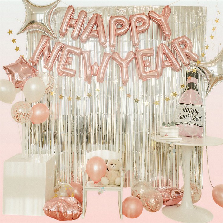 해피뉴이어 풍선 파티세트 신년 연말 새해풍선 풀세트 로즈골드, 1세트, 해피뉴이어 로즈골드 풀세트