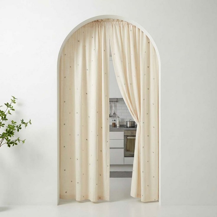 유스몰 광목 자수 현관 작은창 가리개 커튼