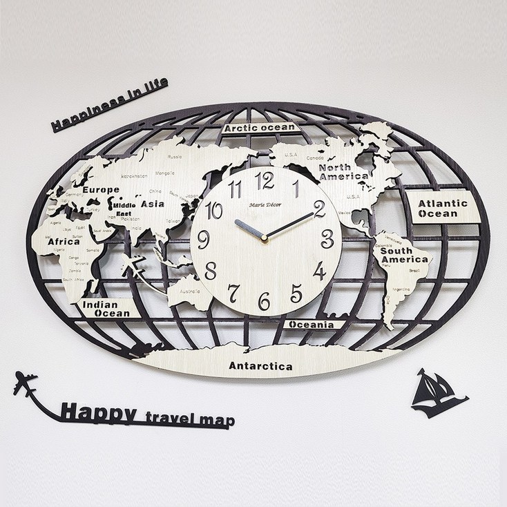 마리데코 세계 여행 지도 벽시계, 혼합색상