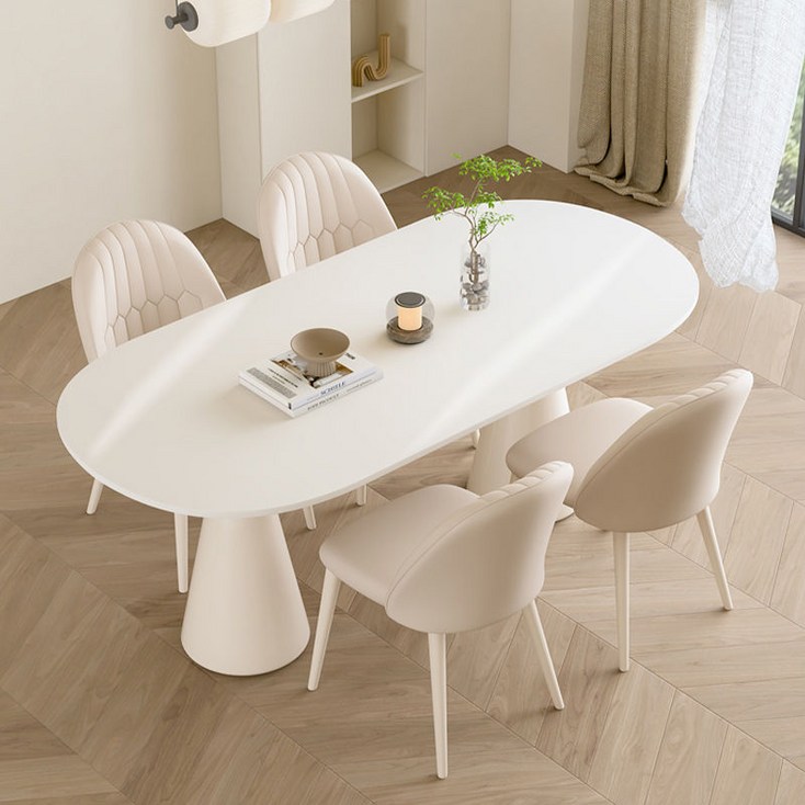 타원형 크림 4인6인 식탁세트 베란다 카페테이블의자, 화이트B