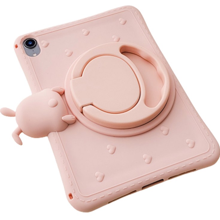 태블리스 토끼 오리 귀여운 실리콘 오링 세로거치 케이스 MW48, 핑크