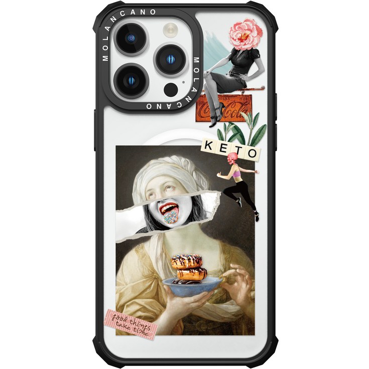 모란카노 임팩트 콜라주 맥세이프 디자인 투명 범퍼 휴대폰 케이스