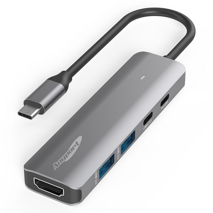 애니포트 5 in 1 C타입 앤 USBA 맥북 삼성 덱스 미러링 멀티포트 USB 허브 APTC560, 그레이