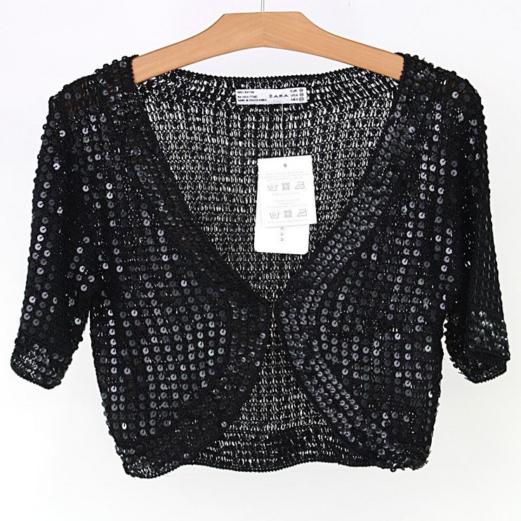 ZARA 자라 반짝이 반팔 볼레로 조끼 가디건 55 66 M 스팽글자켓 점퍼 바람막이 블랙 검정색 ZARA 자라 반짝이 반팔 볼레로 조끼 가디건 55 66 M 스팽글자켓 점퍼 바람막이 블랙 검정색