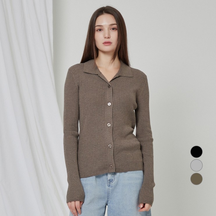 ELLE PARIS 메리노울 버튼 카라넥 골지 가디건 ELLE PARIS 메리노울 버튼 카라넥 골지 가디건