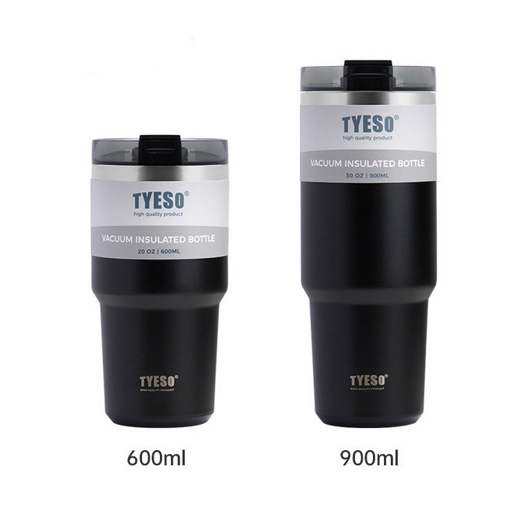 VIATO 대용량 휴대용 빨대텀블러,진공 스텐 냉온 텀블러, 블랙, 1개, 600ml