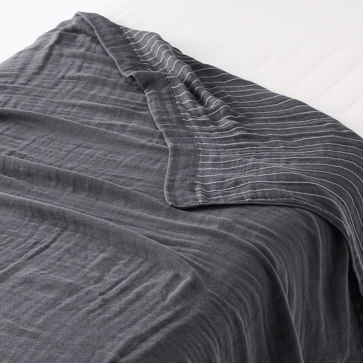 무인양품 MUJI 리오셀 면 사중가제 모포 차콜그레이 스트라이프 D 무인양품 MUJI 리오셀 면 사중가제 모포 차콜그레이 스트라이프 D