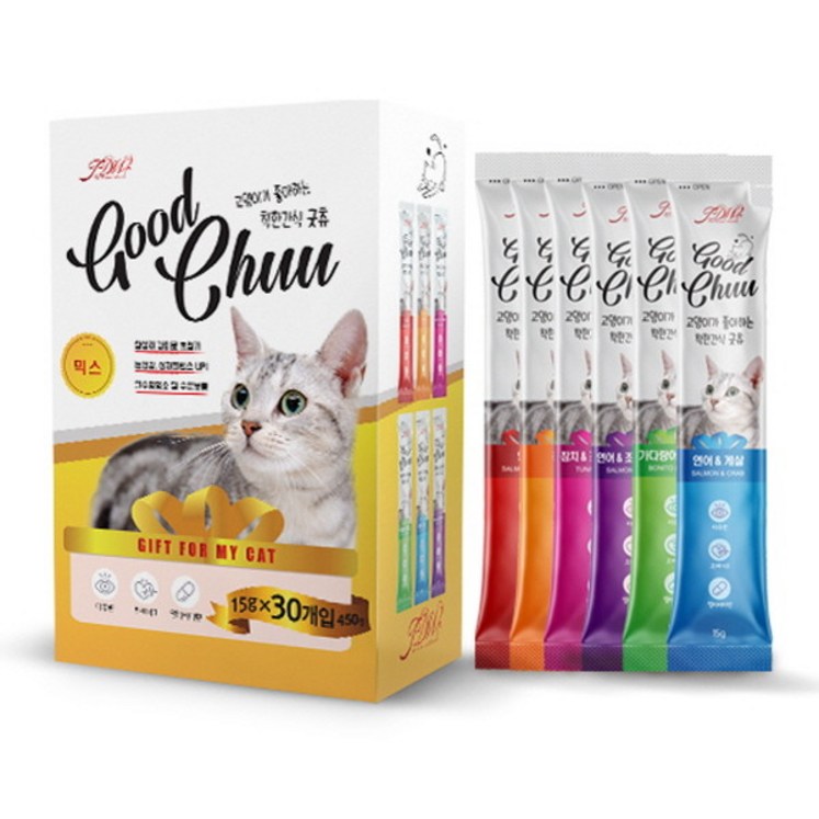 도그씨 착한간식 굿츄 6가지맛혼합 15g x 150개 고양이간식 도그씨 착한간식 굿츄 6가지맛혼합 15g x 150개 고양이간식