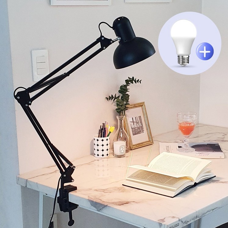 메가독서등 제도 집게 책상 스탠드LED램프, 블랙