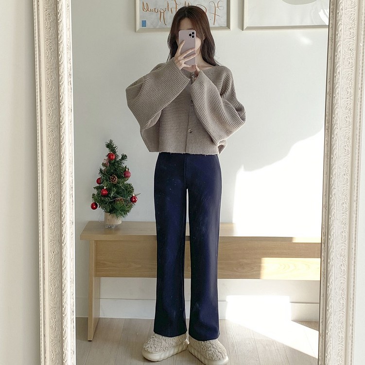 앤샵 여성용 따뜻한 융털기모 매일입는 편안한 밴딩 와이드 스판 슬랙스2color