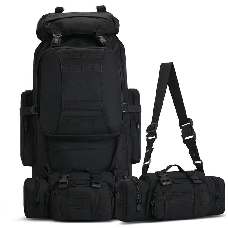 보조가방 탈부착 하이킹 야외 등산 방수 배낭 가방 백팩 80L, 블랙