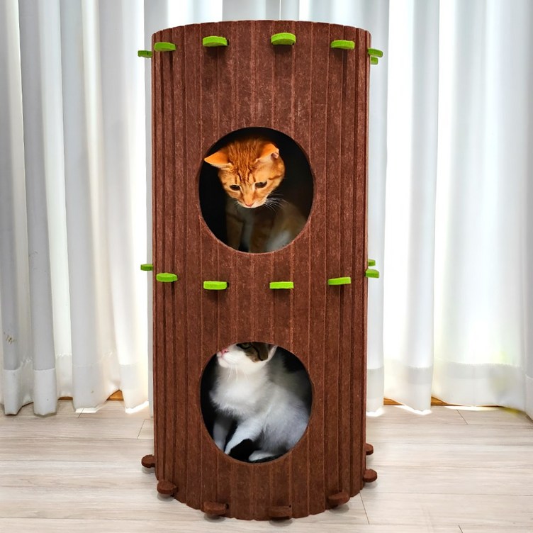 펫카,고양이 3층 펠트 숨숨집 통나무 하우스 대형 76cm