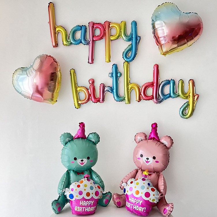 병정풍선 하피블리 컵케이크 곰돌이 풍선 가랜드 생일 파티 용품 세트, 오로라곰돌이세트