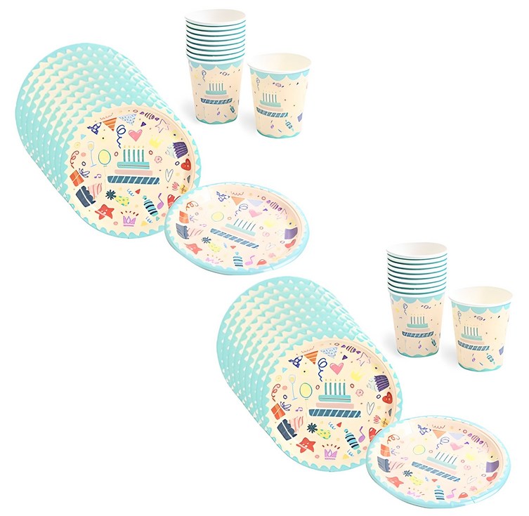 생일 파티접시 18cm 20p 컵 20p 아이콘 세트