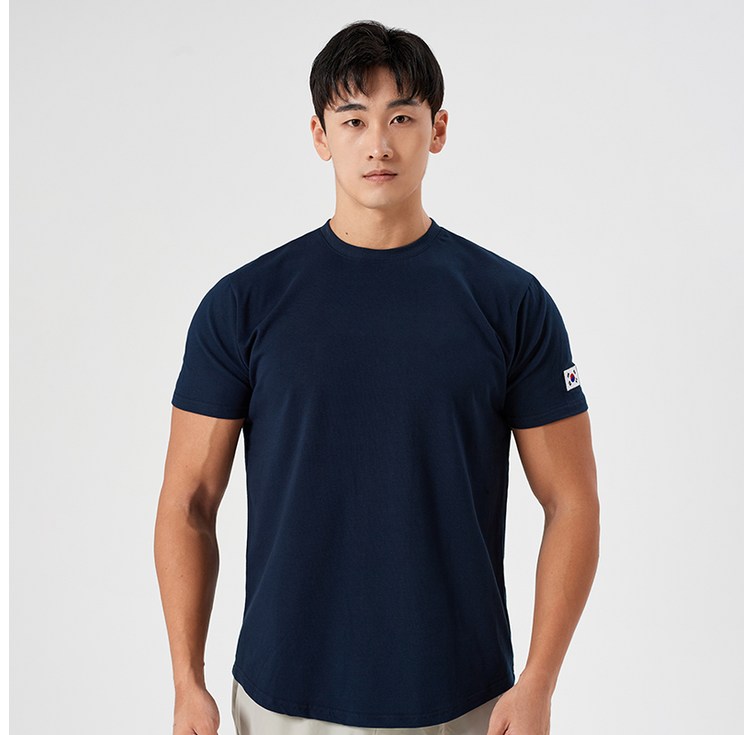 허그본 남성용 데일리 머슬핏 무지 반팔 티셔츠 태극라인 20230604