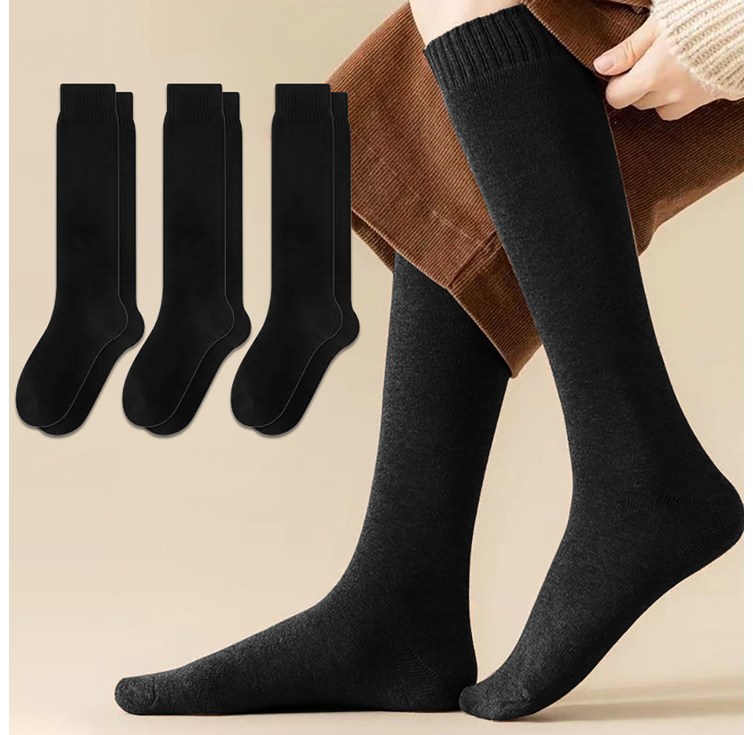 삭스판다 여성용 도톰한 겨울 방한 파일 반장 니삭스 3켤레 세트