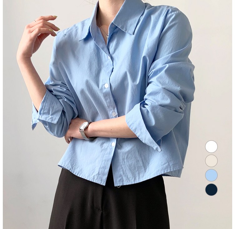 보에리에 여성용 루즈핏 세미 크롭 셔츠