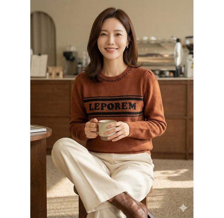 베스띠벨리 오렌지 배색 프린팅 라운드 풀오버 BHUCX2932