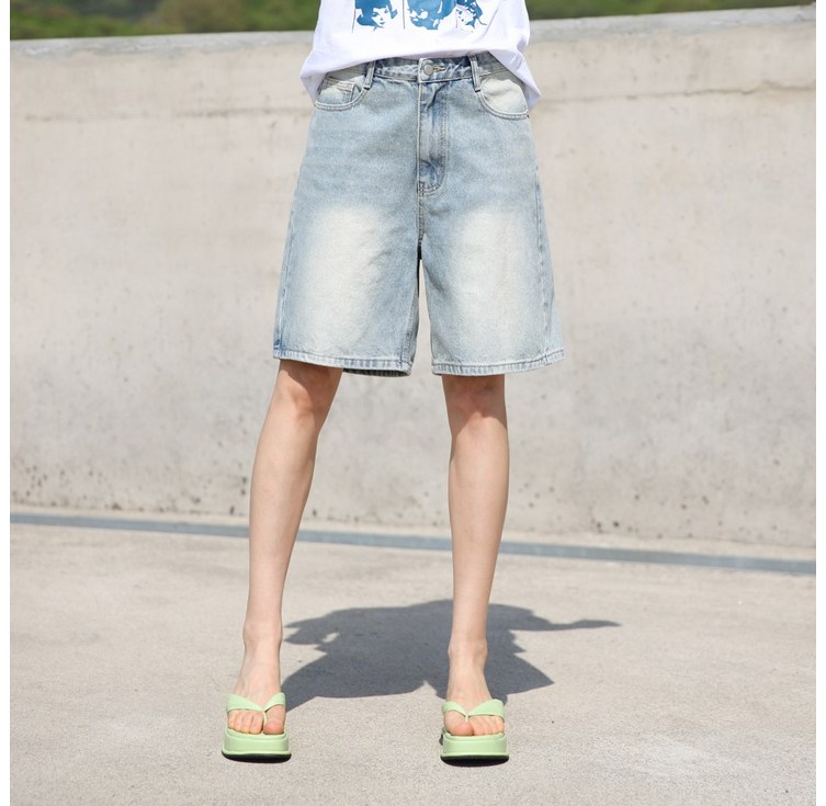 동대문스타일 여자 반바지 탈색워싱 와이드 5부 청반바지 여성 여름 데님