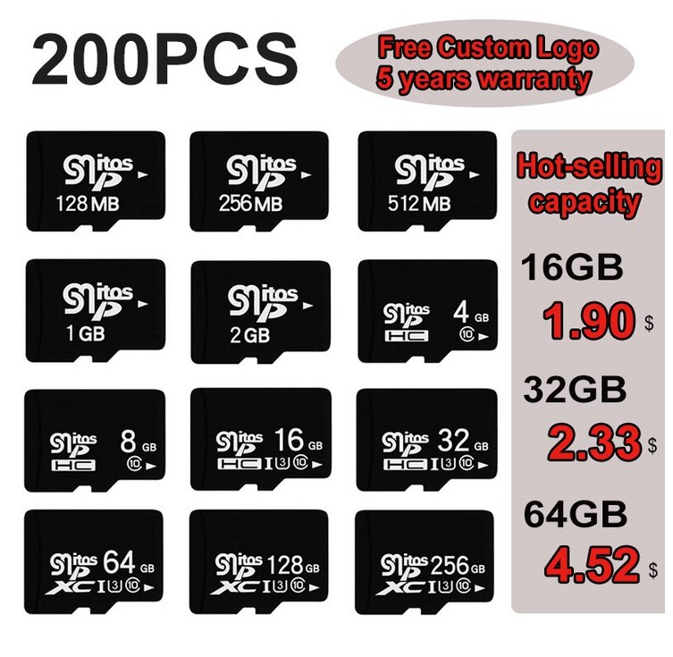 SD 메모리카드 TF/SDCard 200개 16GB 32GB 64g 128g 256g 80 M/S Class10   128GB 카메라 휴대폰