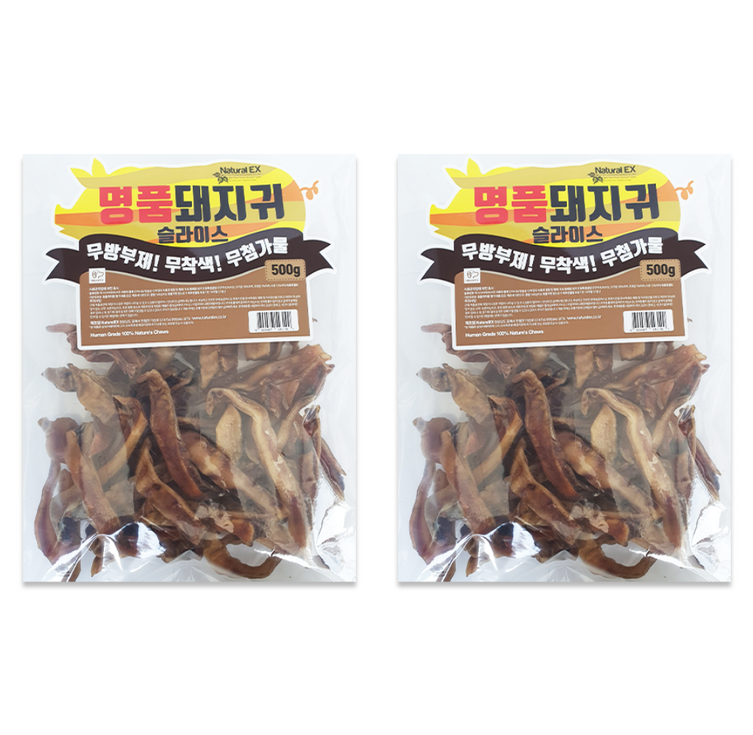 명품돼지귀 슬라이스 500g 대용량 자연껌, 자연식, 2개