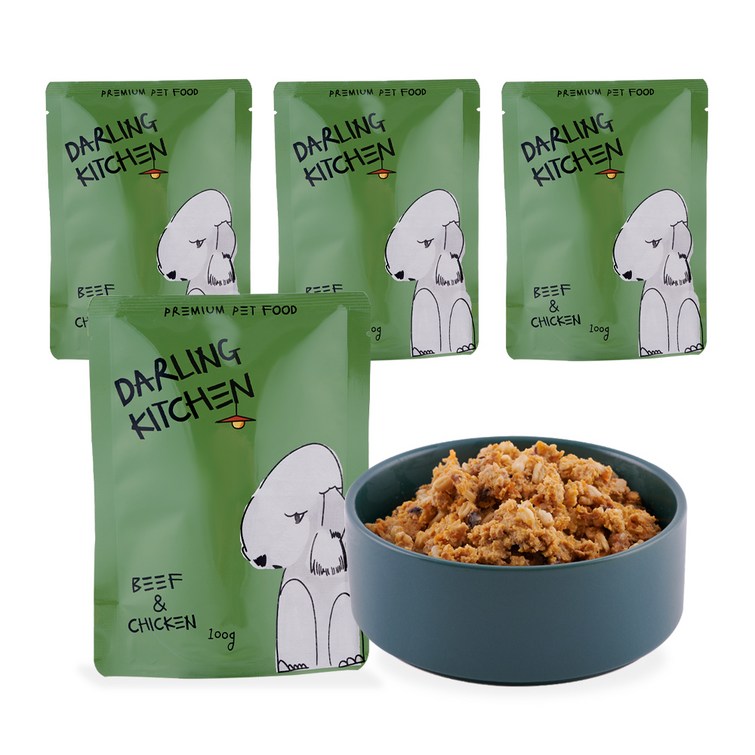 달링키친 강아지 자연화식 사료 4p, 소 닭, 100g, 1세트