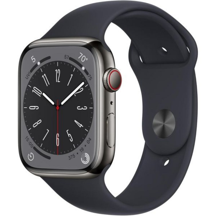 Apple Watch 시리즈 8GPS 셀룰러 41mm 미드나잇 스포츠 밴드가 있는 그래파이트 스테인리스 스틸, ML갱신